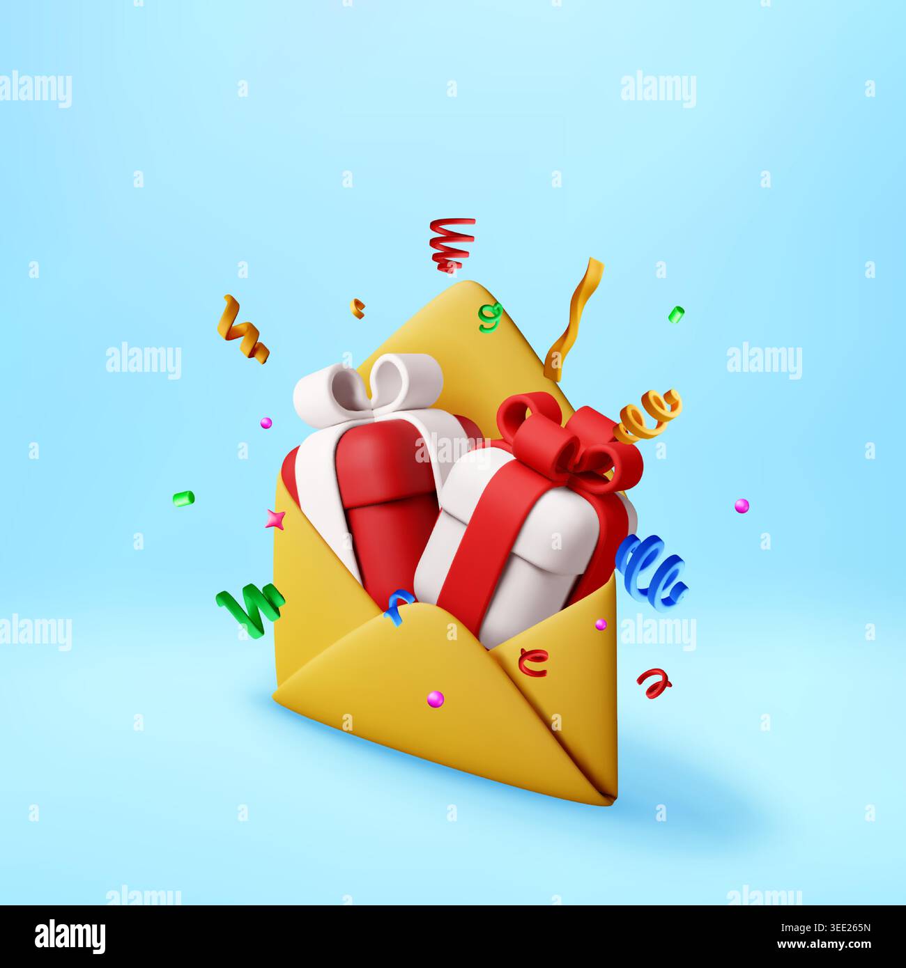 3D Yellow envelope with gift box and ribbon Stock Vector