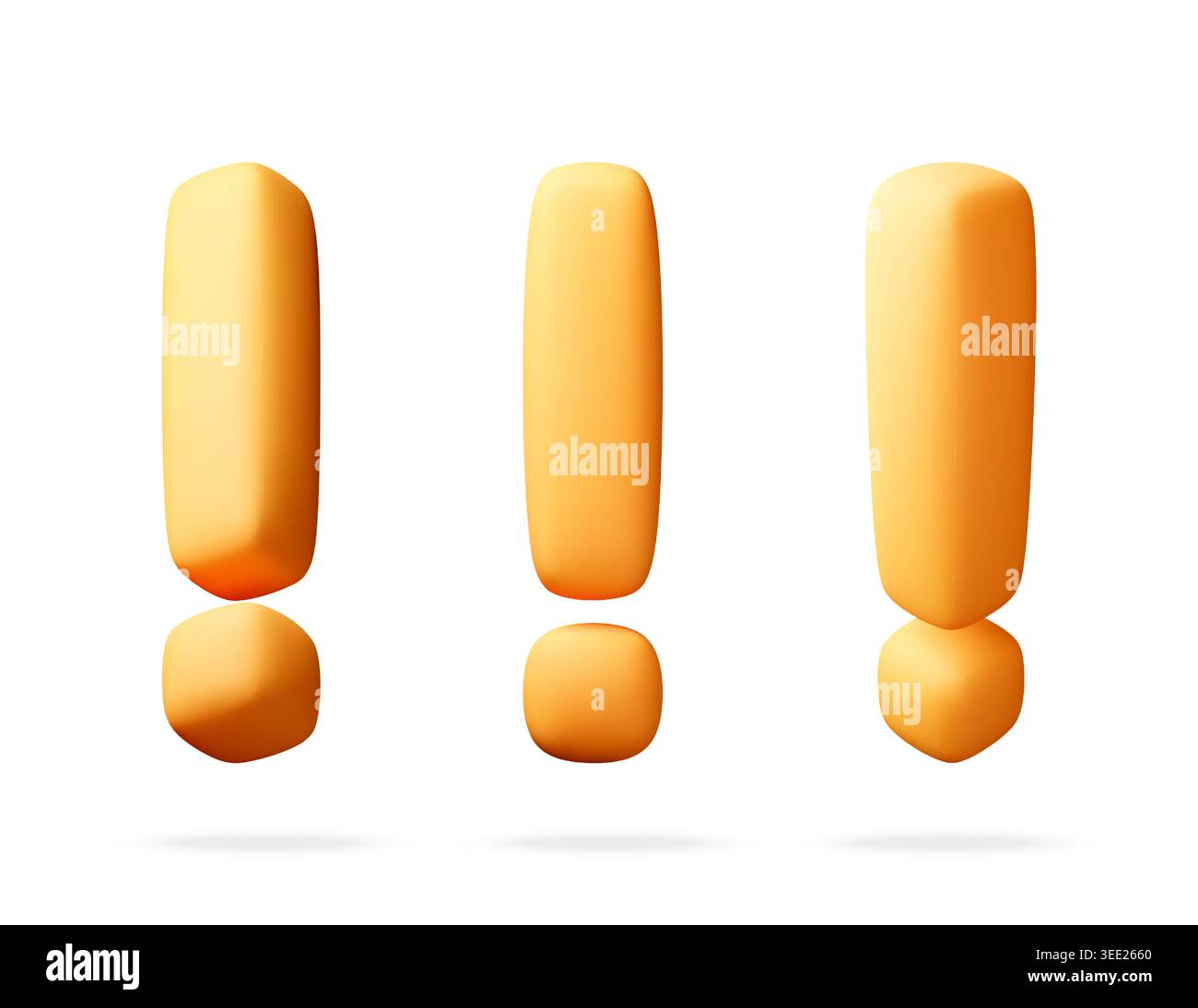 Three yellow exclamation marks as 3D. Stock Vector