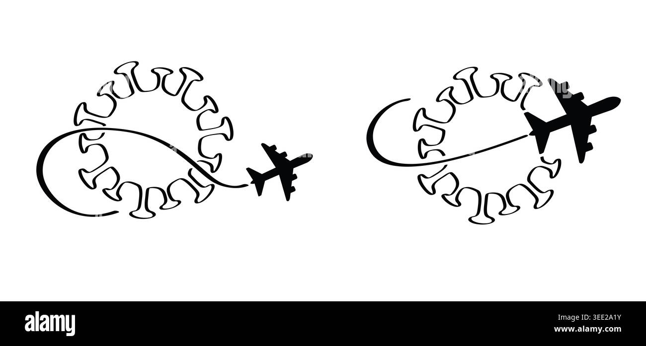 Travel, soaring air plane line path. airplane, flight route with virus ...