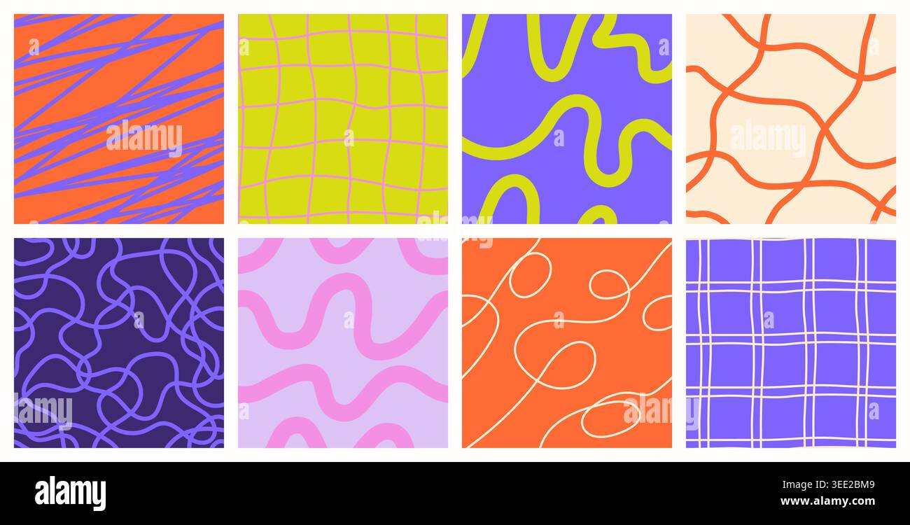 Hand drawn seamless patterns. Abstract tiles. Stock Vector