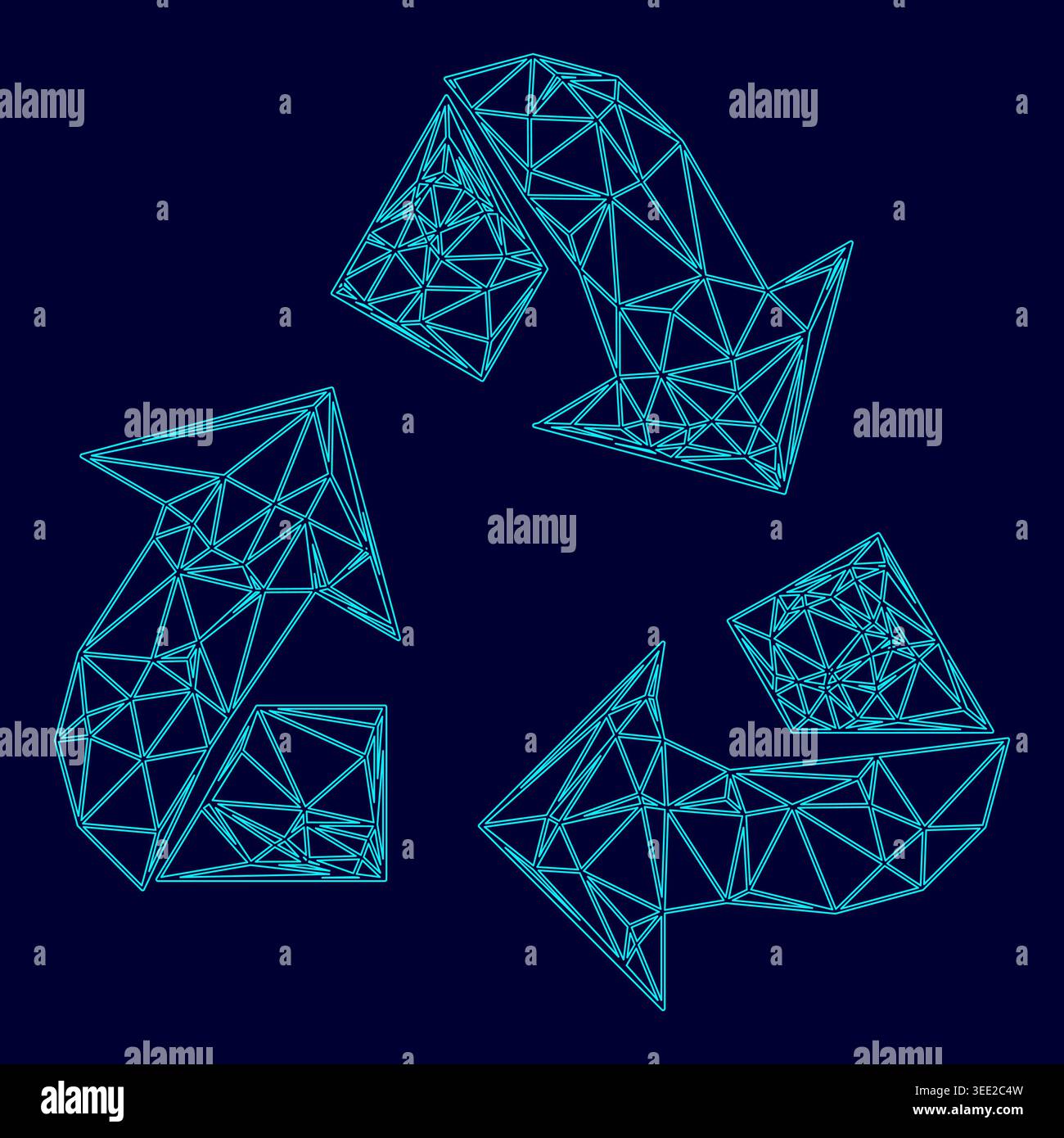 Recycling arrows low poly triangulation triangulated polygonal electric cyan blue vibrant aqua neon color vector illustration image outline contour Stock Vector