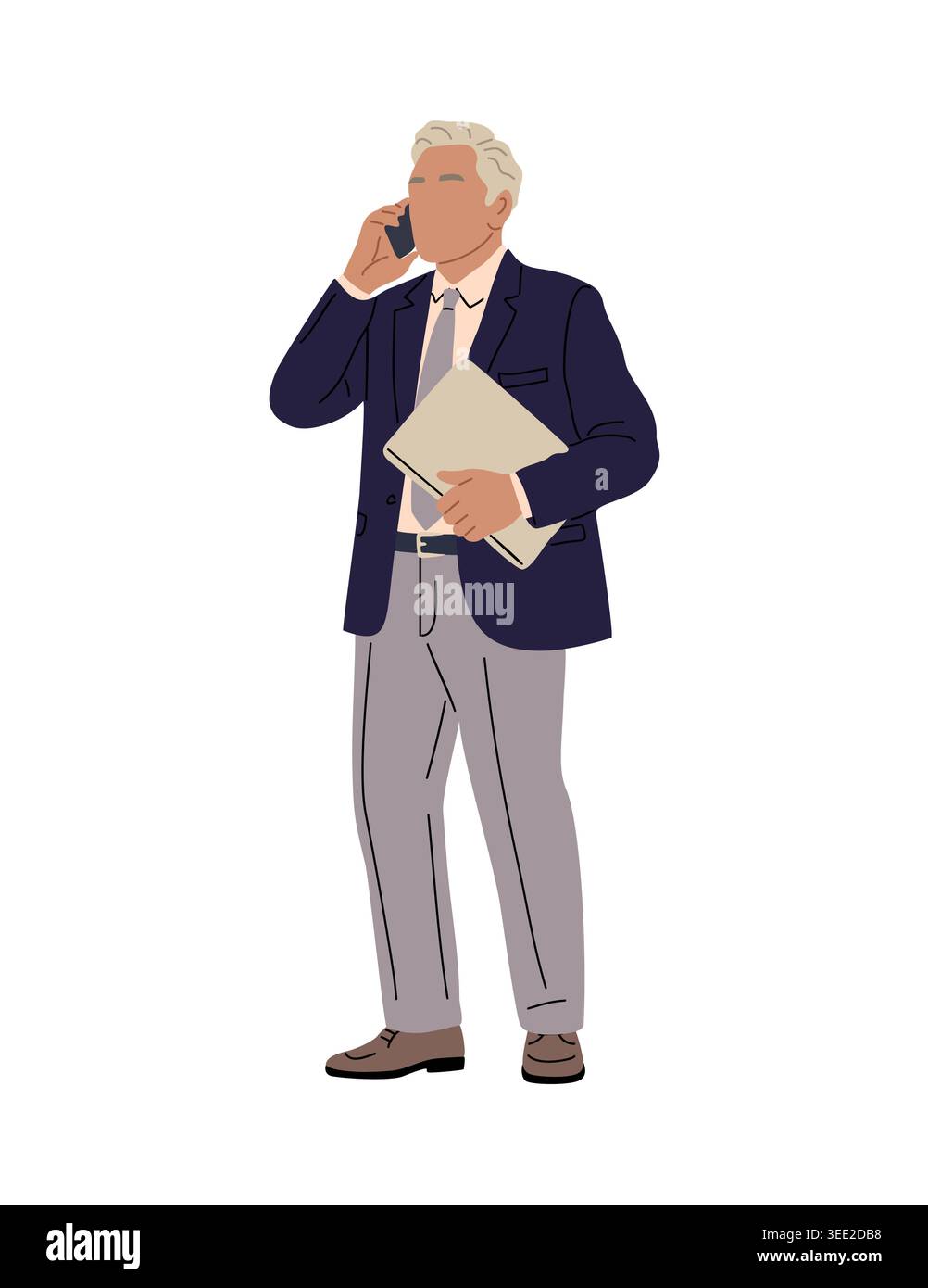 Businessman speaks on phone while holding files Stock Vector