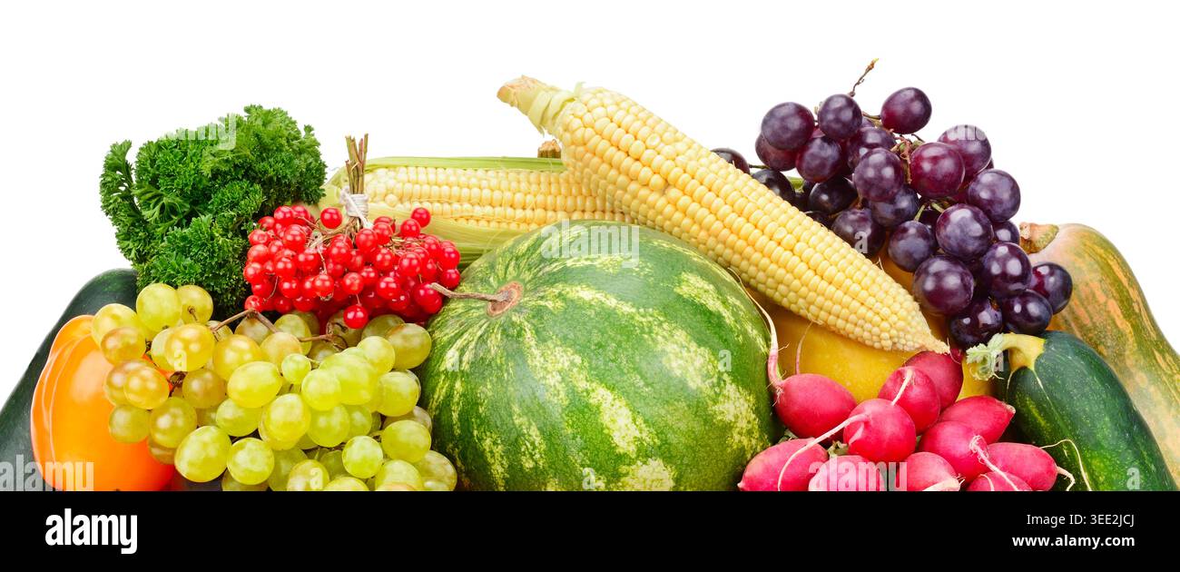 Set of vegetables isolated on white background. Wide photo. Stock Photo