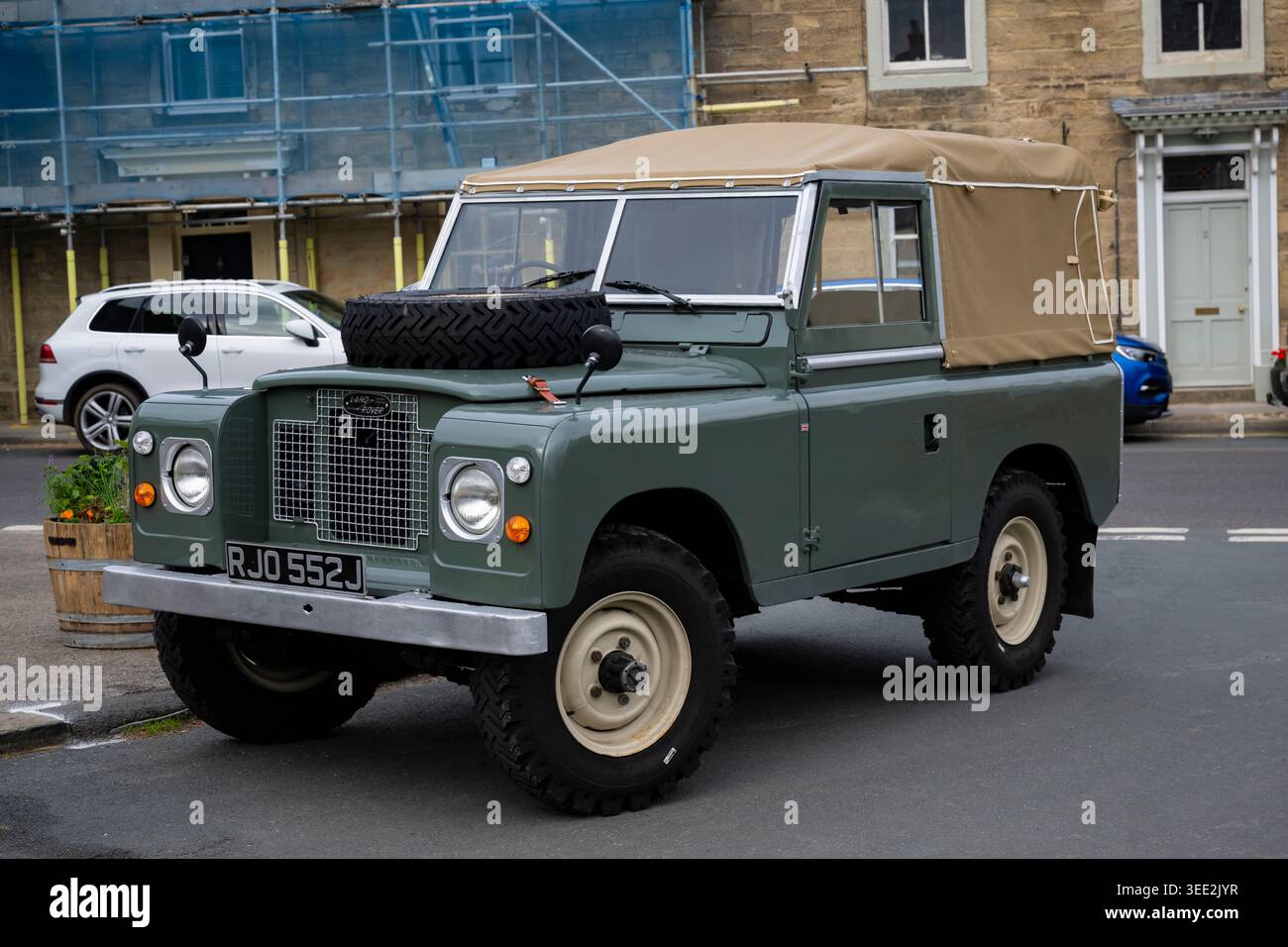 Classic iconic Land Rover series 2a ragtop in rural town (front side ...