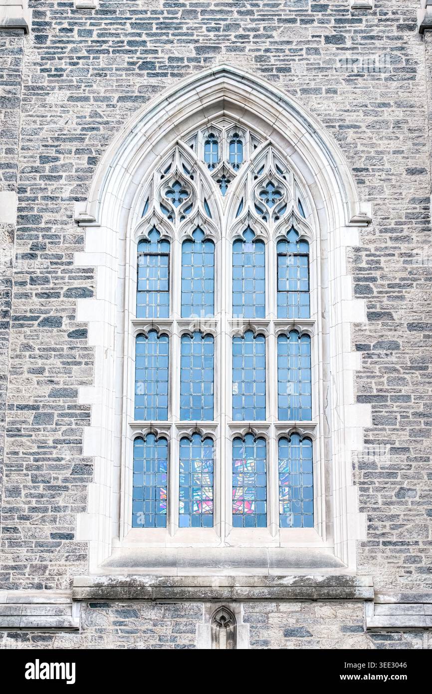 Gothic Building Window Gothic arched window of Soldiers Tower with intricate stone tracery and ...