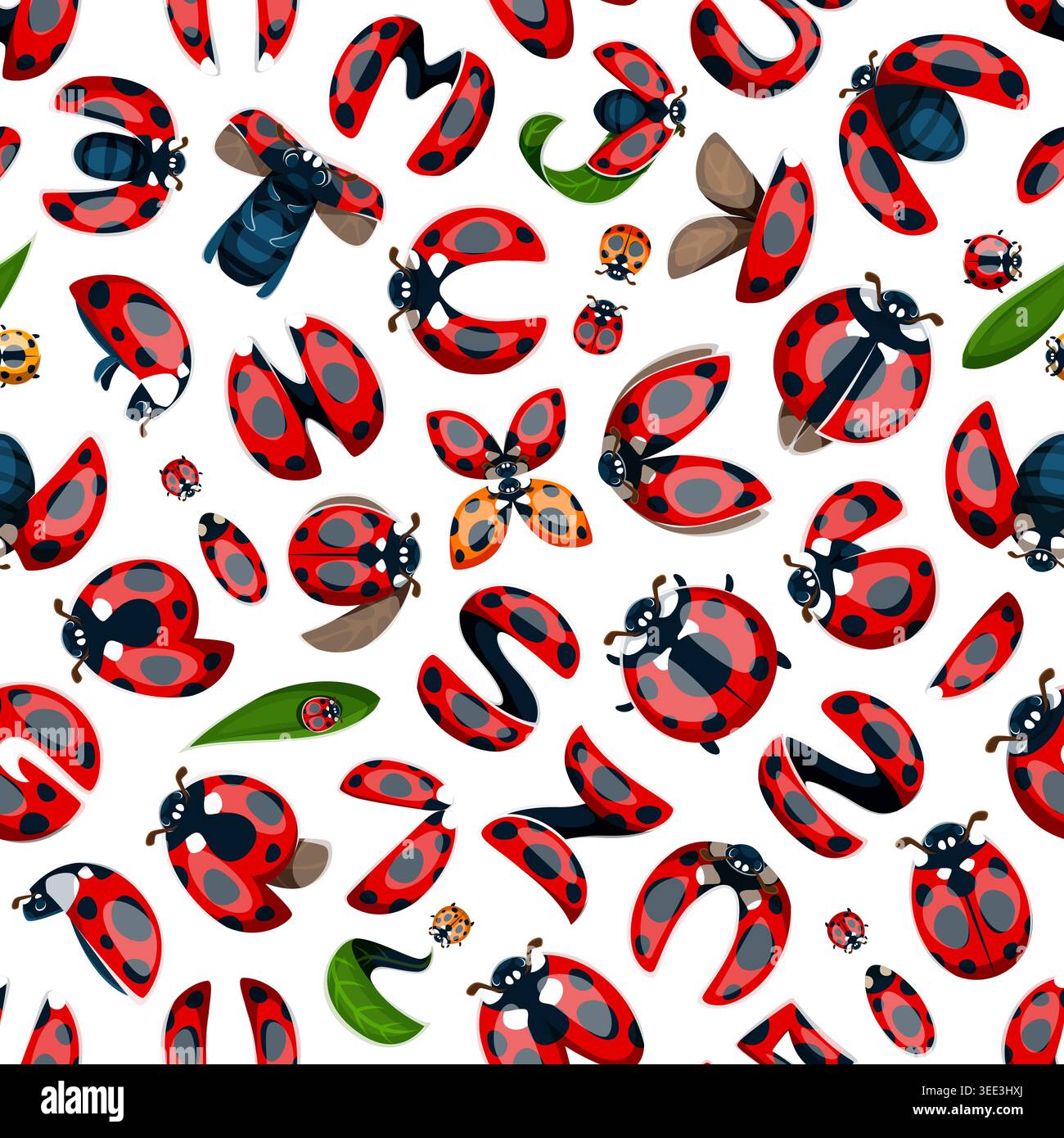 Ladybug font typeface letters seamless pattern Stock Vector