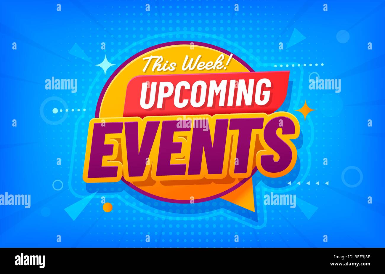 Upcoming events poster with speech bubble Stock Vector