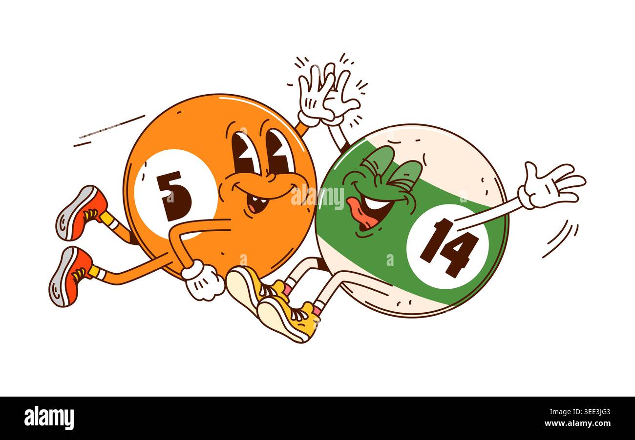 Funny groovy billiards ball characters Stock Vector