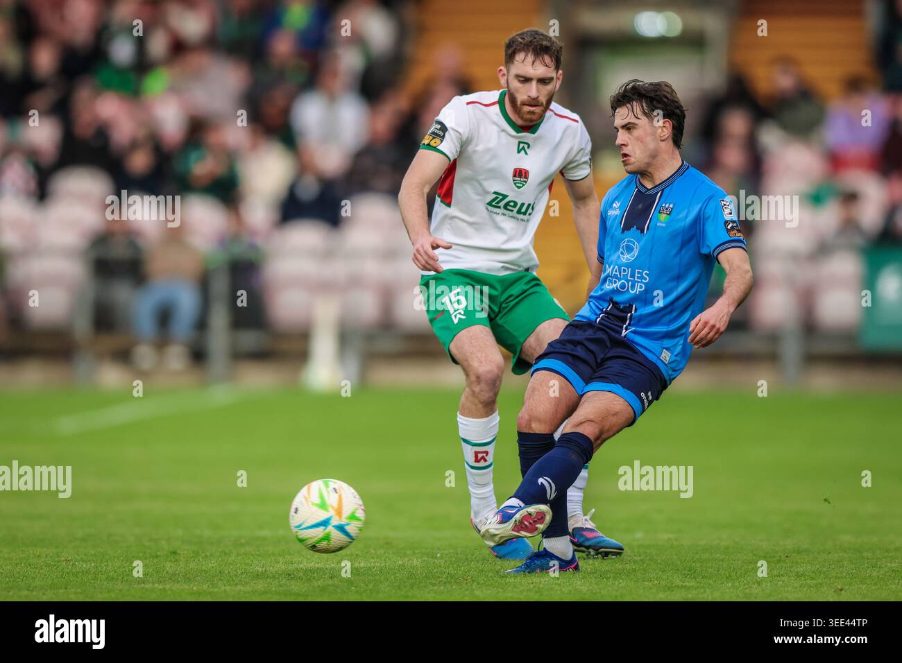 Mikey McCullagh of University College Dublin in action against Conor Drinan of Cork City FC during the League of Ireland First Division match between Cork City FC and UCD at Turner's Cross Mikey McCullagh of University College Dublin in action against Conor Drinan of Cork City FC during the League of Ireland First Division match between Cork City FC and UCD at Turner's Cross