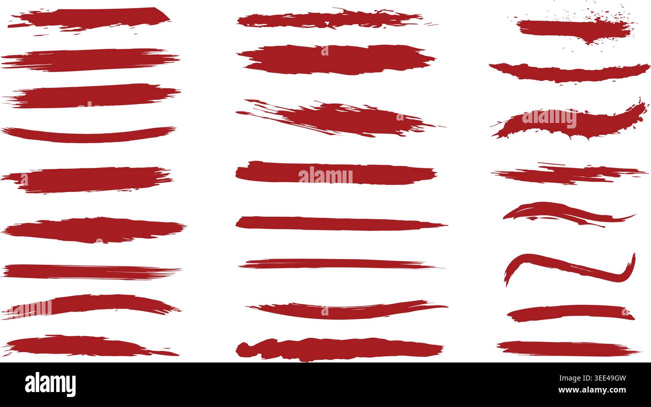 Vector Red paint ink brush stroke, line, texture, banner, background. Stock Vector