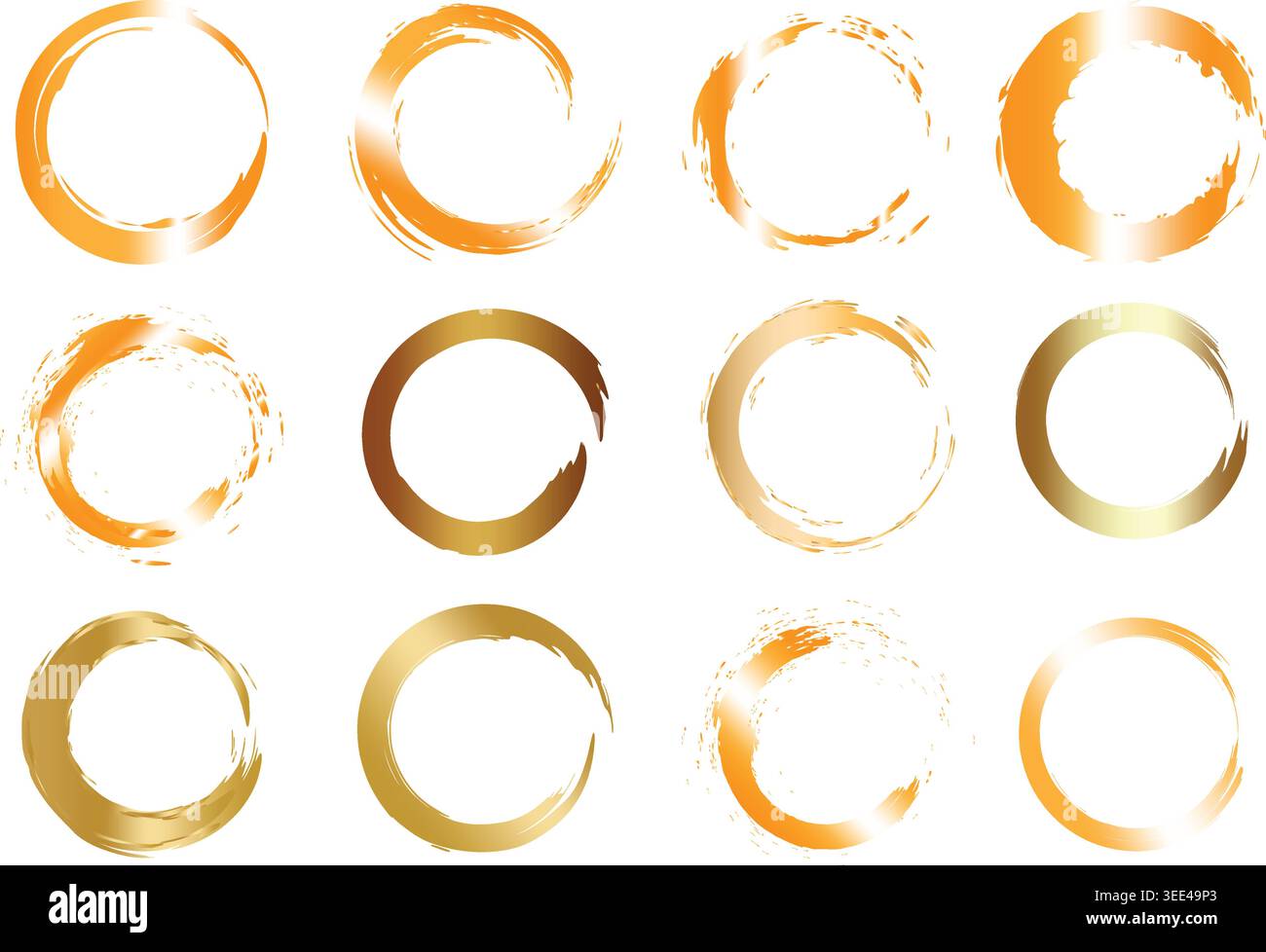 vector brush strokes circles of paint on white background. Ink hand drawn paint brush circle. Logo, label design element vector illustration. Stock Vector