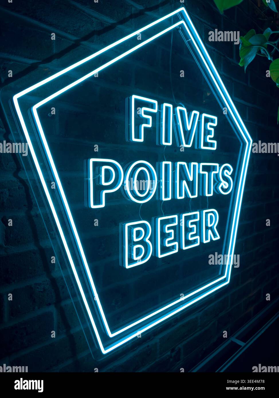 Five points Beer neon sign, England, UK. Stock Photo
