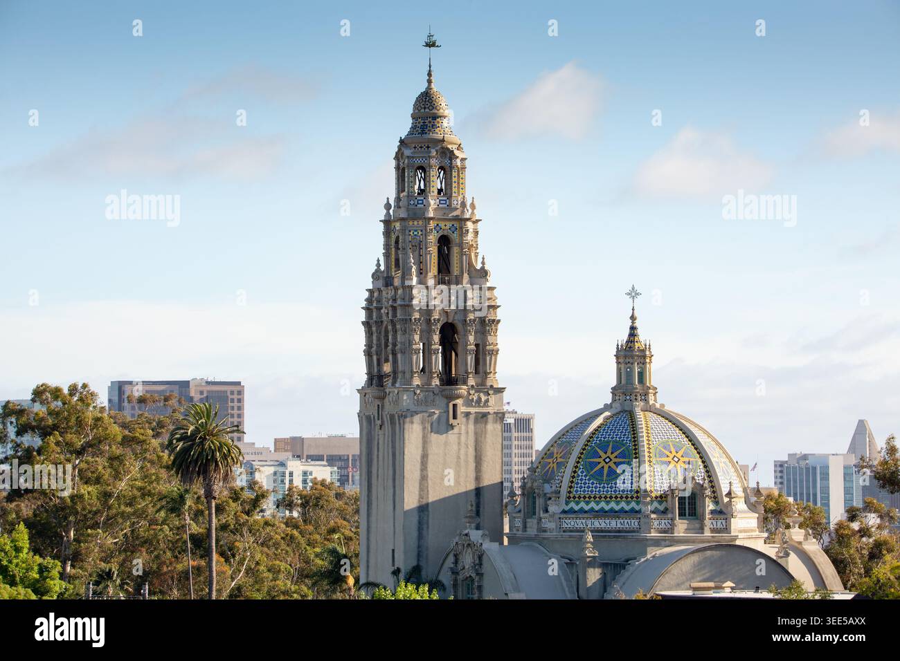 San Diego, California, United States - 12-01-2025: A view of California Tower and California Dome, seen at the Museum of Us. Stock Photo