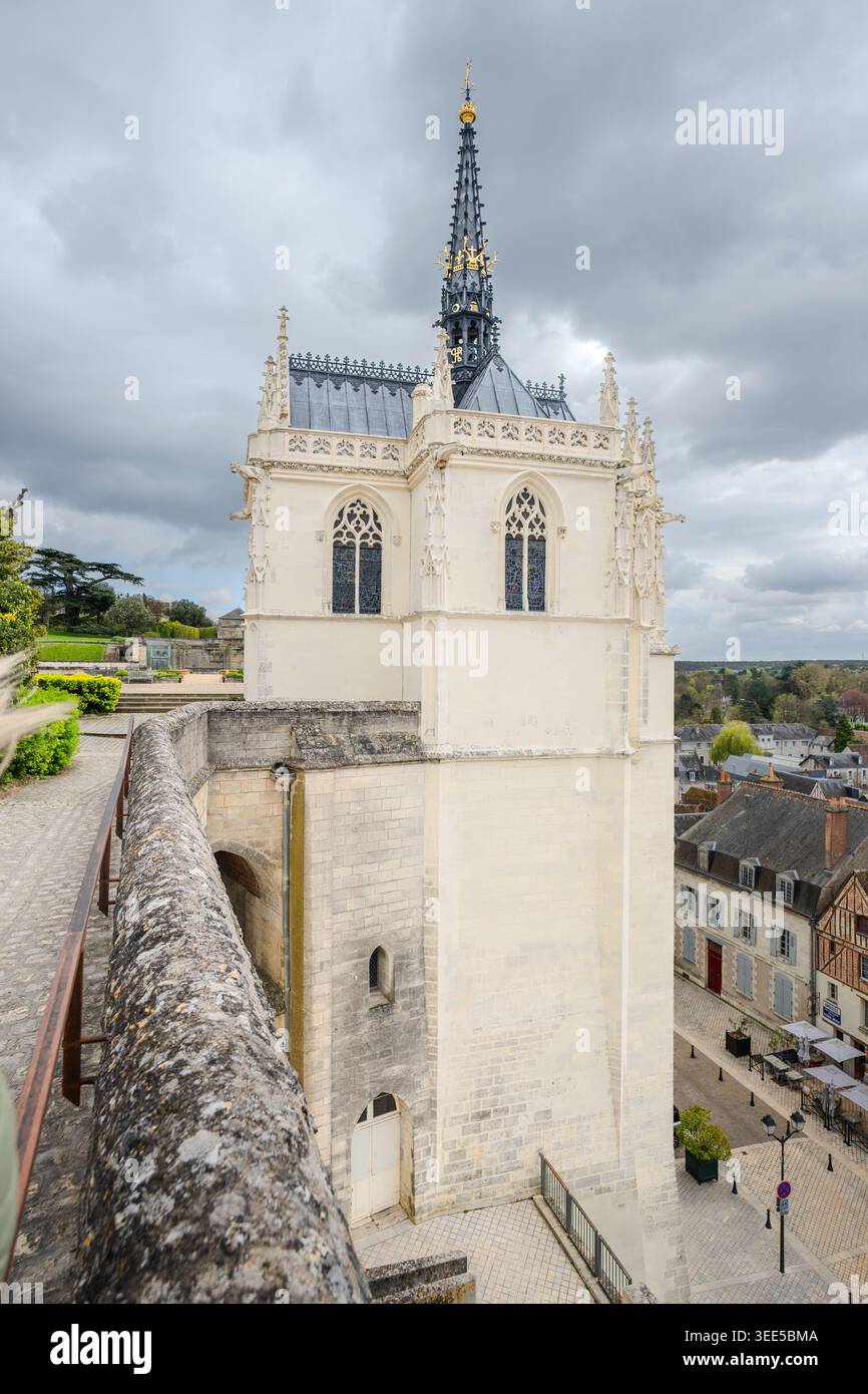 The intricate Flamboyant Gothic facade of the Saint-Hubert Chapel ...