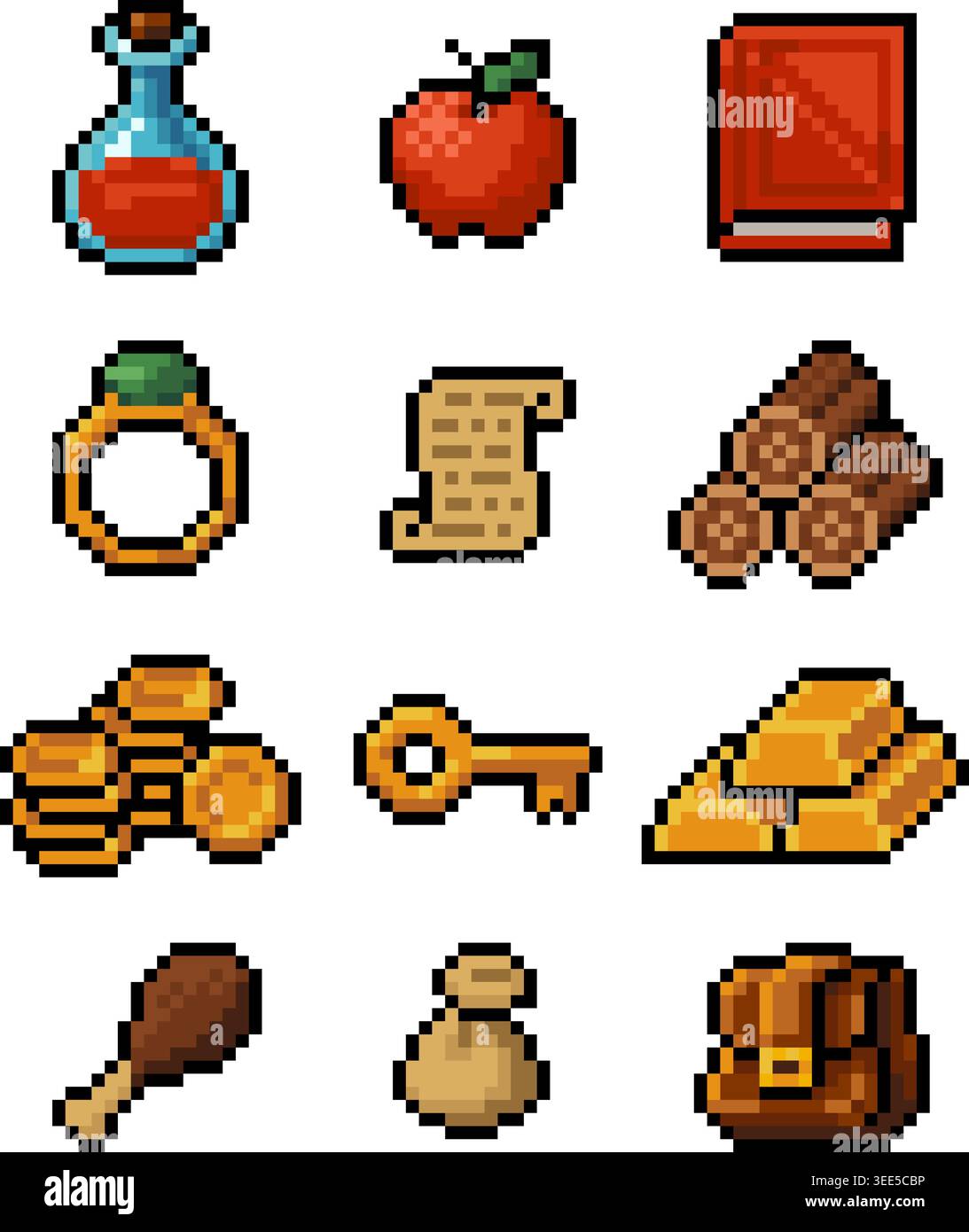 Pixel Art RPG Items Video Game Asset Icon Set Stock Vector