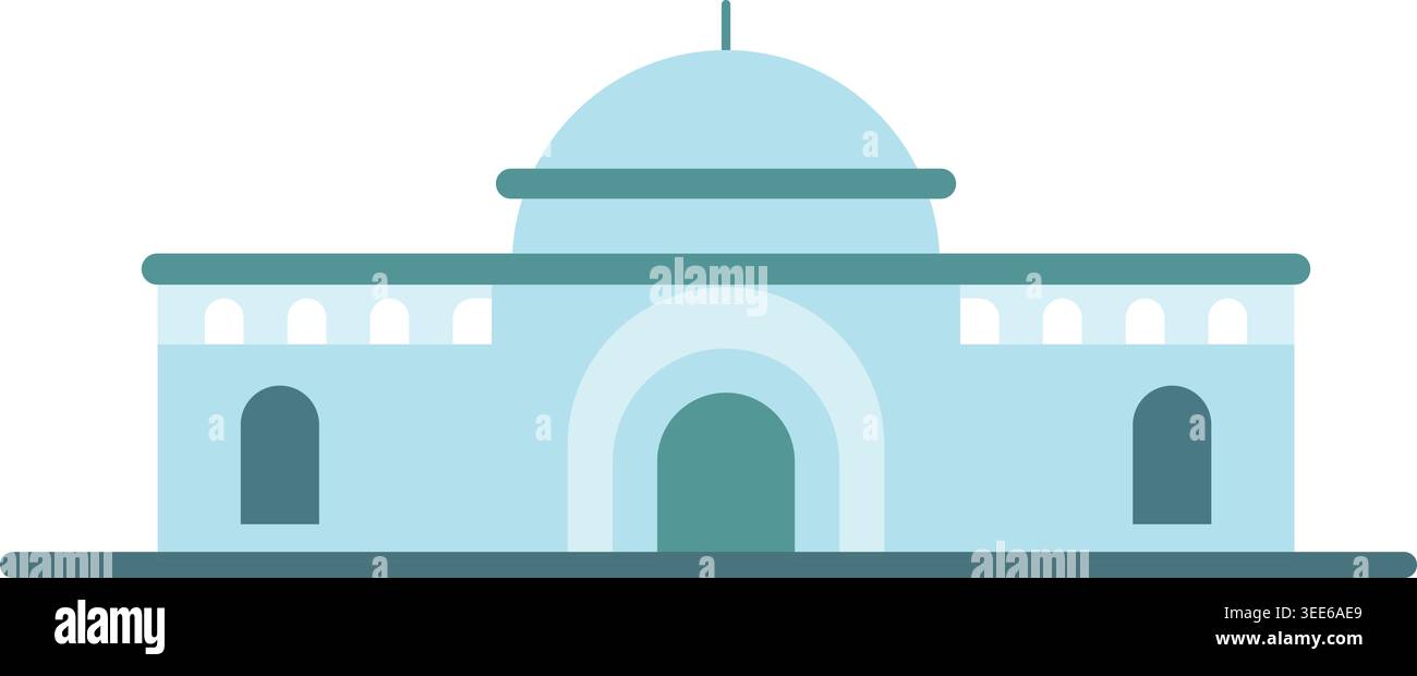 Simple illustration of a wide pale blue domed building with a central arched entrance and small side windows. Stock Vector
