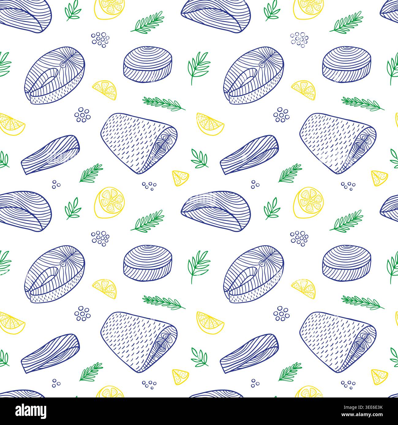 Salmon fillet seamless pattern Stock Vector