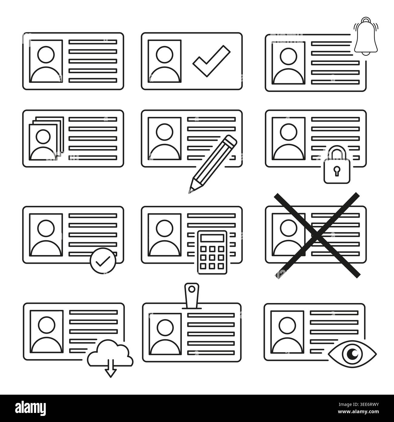 Identity card status icons collection vector. Great for professional administrative dashboards and security management apps. Stock Vector