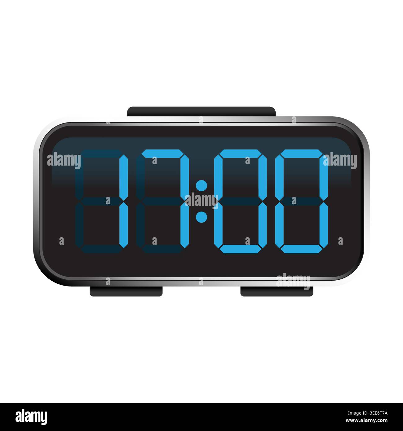Modern digital alarm clock with blue five o clock display vector. Great for business productivity and time tracking tools. Stock Vector