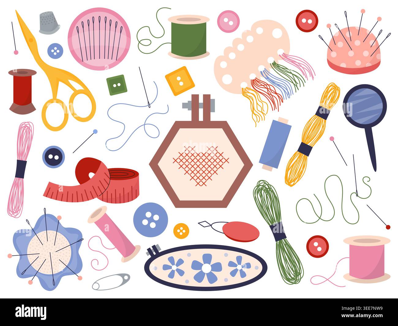 Flat Sewing Tools Set Stock Vector