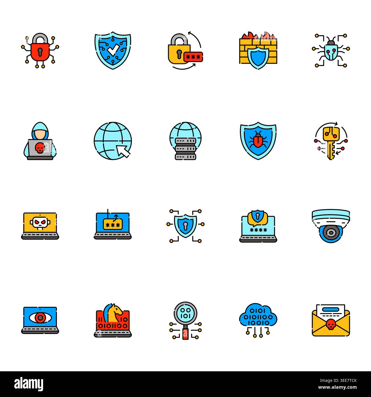 cybersecurity color line icons set. Vector isolated element. Editable stroke. Stock Vector