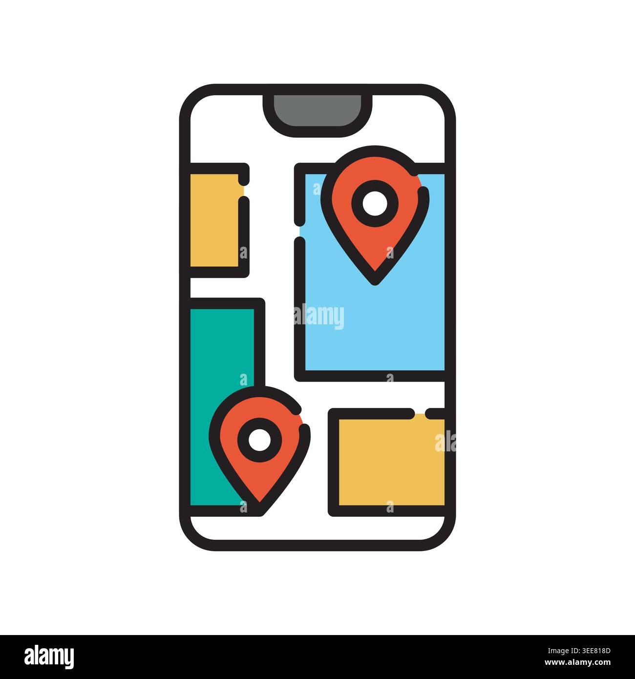 GPS color line icon. Vector isolated element. Editable stroke. Stock Vector