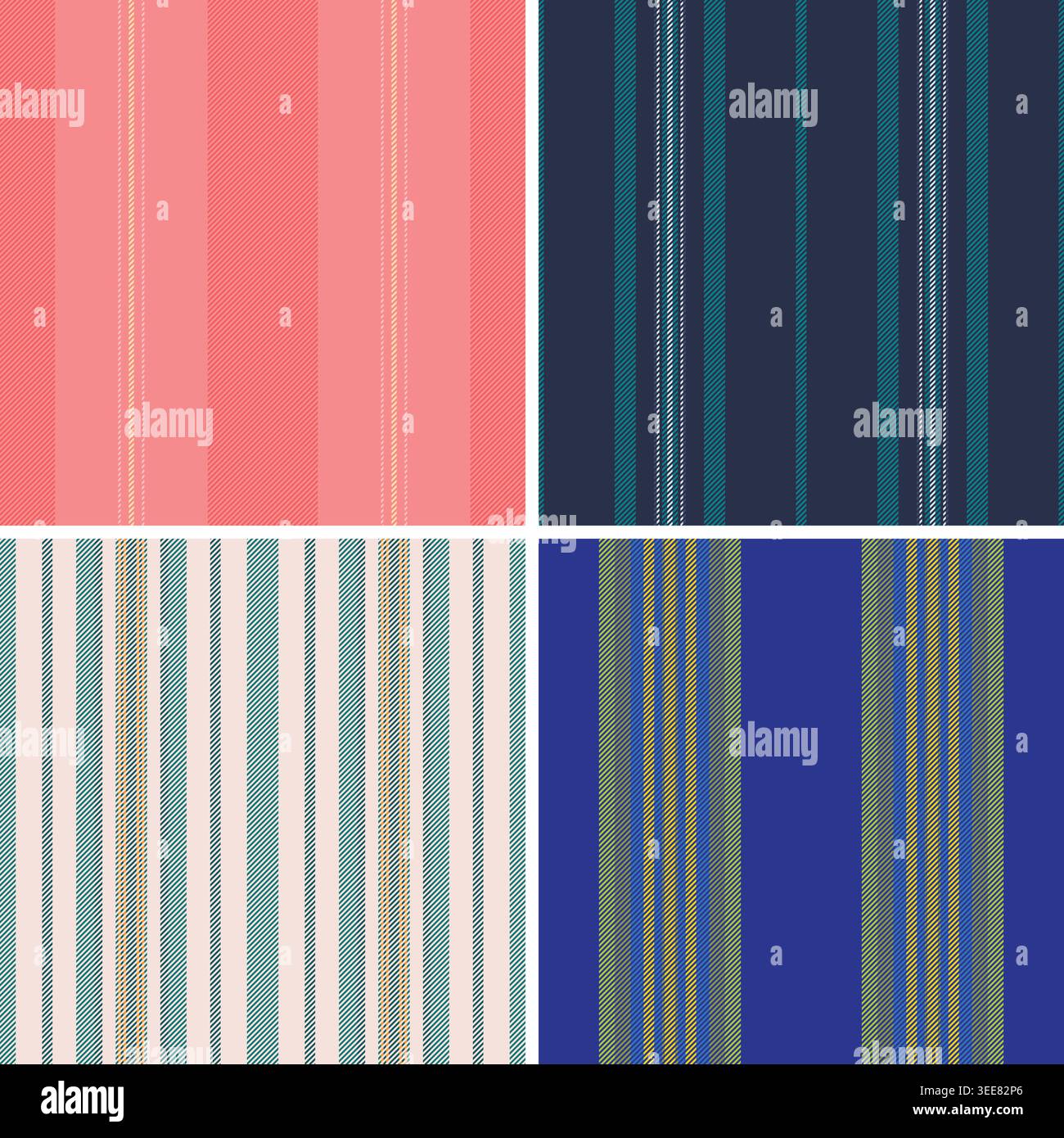 Striped pattern pack tailored for Valentines and Womens Day styling. Coordinated lines patterns fit cards, gift bags, and party decor. Seamless vector Stock Vector