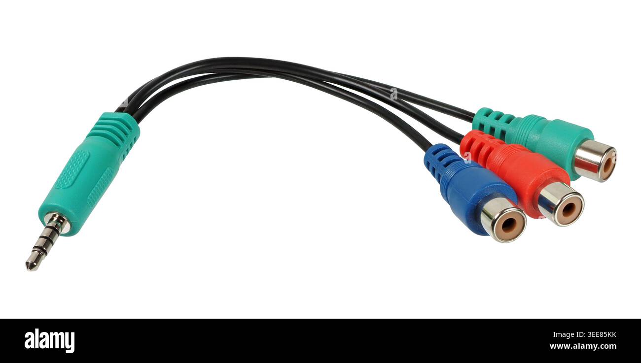 Short audio video adapter cable isolated on white background Stock Photo