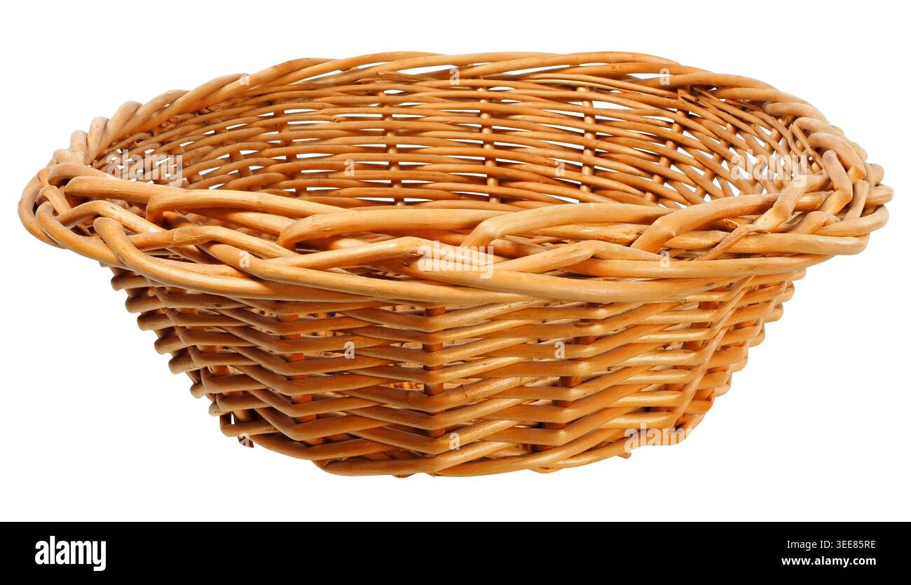 Empty wicker basket on white background Stock Photo