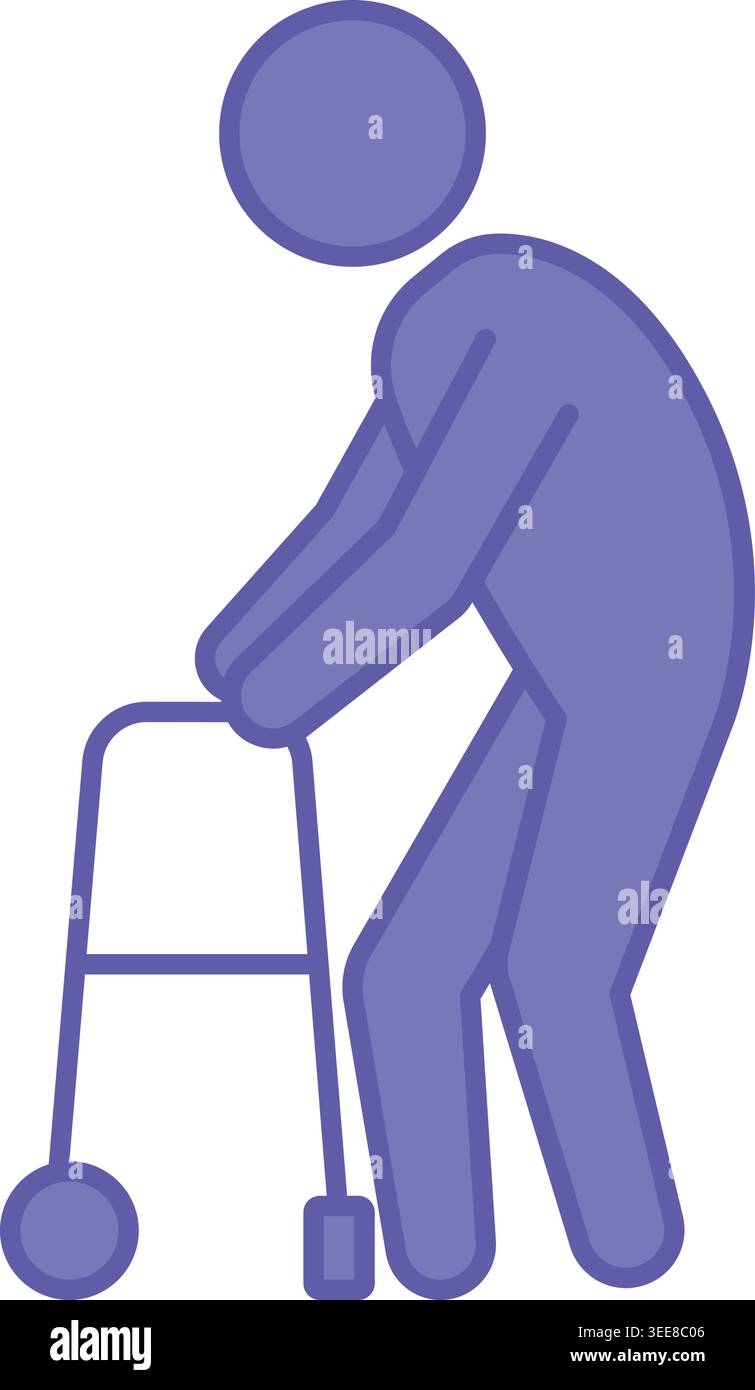 Colored Walker Icon. Vector Illustration. Device for Sick Person Mobility. Disability Concept Stock Vector
