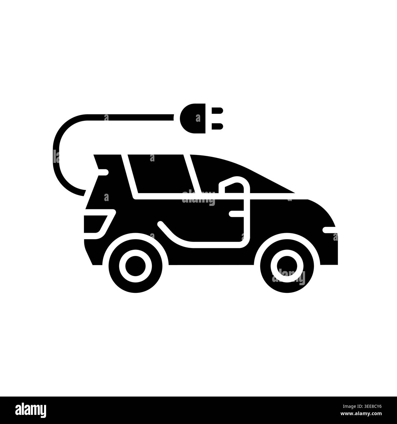 electric car black glyph icon. Vector isolated element. Editable stroke. Stock Vector