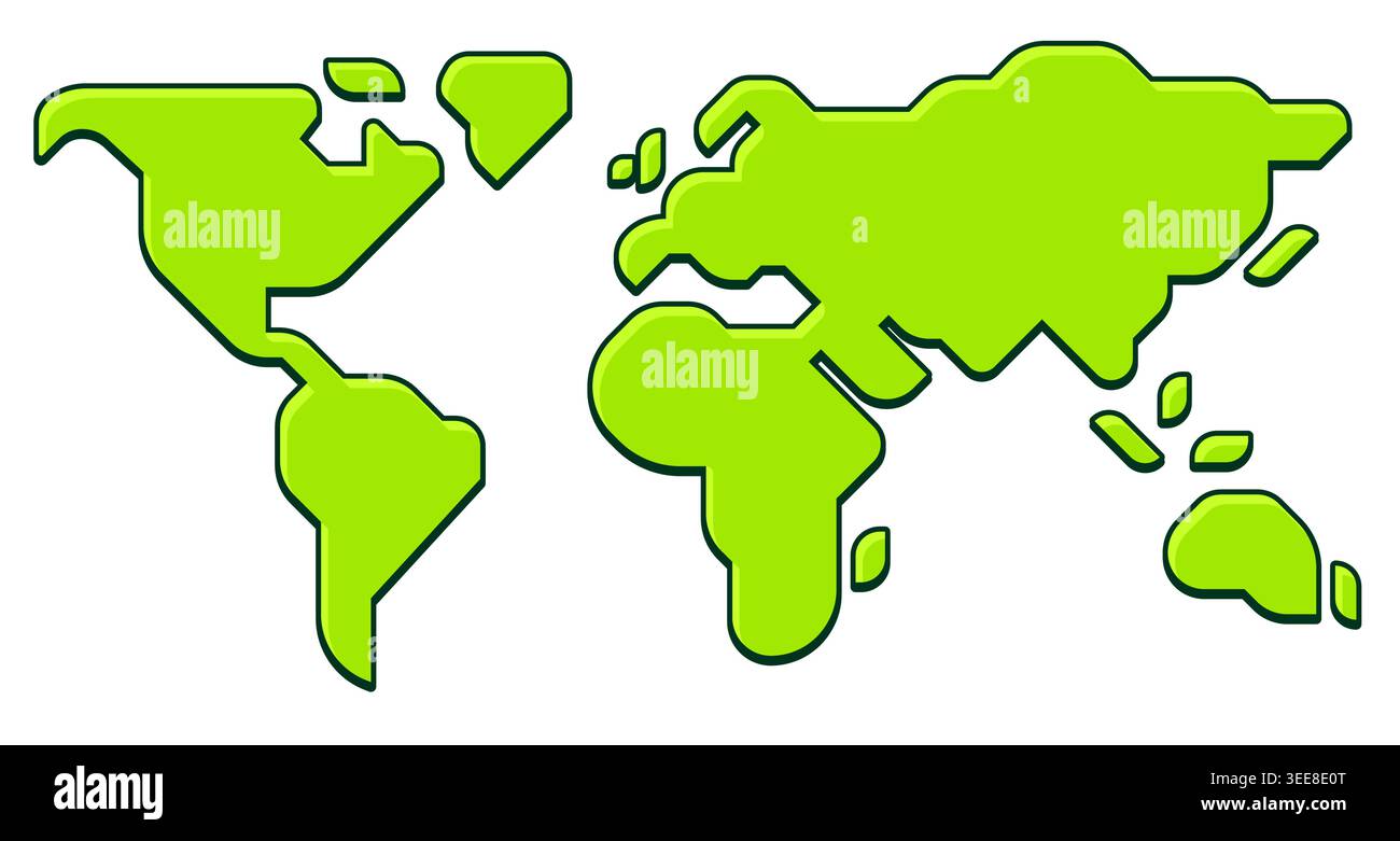 Stylized world map vector illustration in simple flat cartoon outlined ...