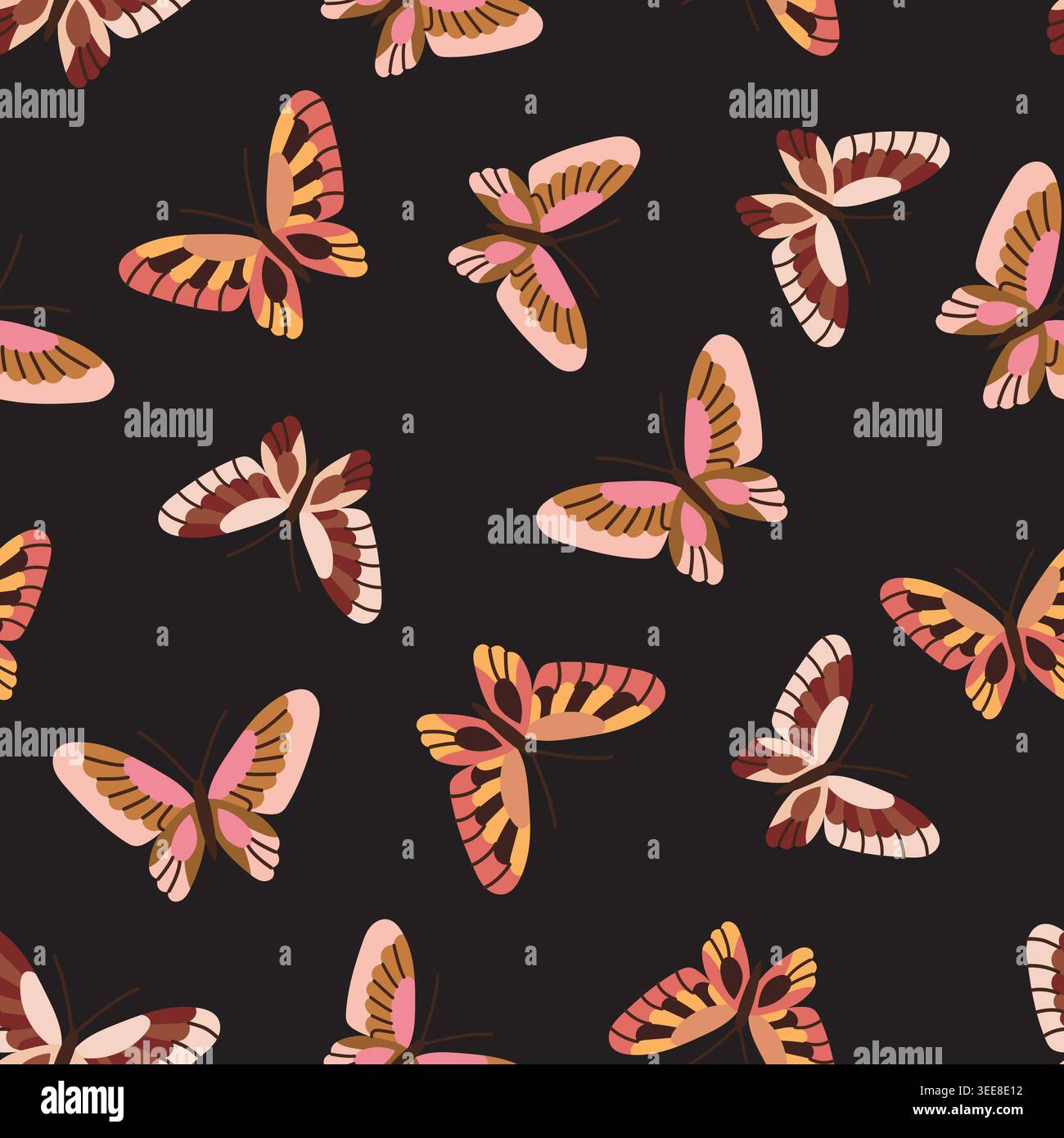 Pattern with butterflies on a black background Stock Vector