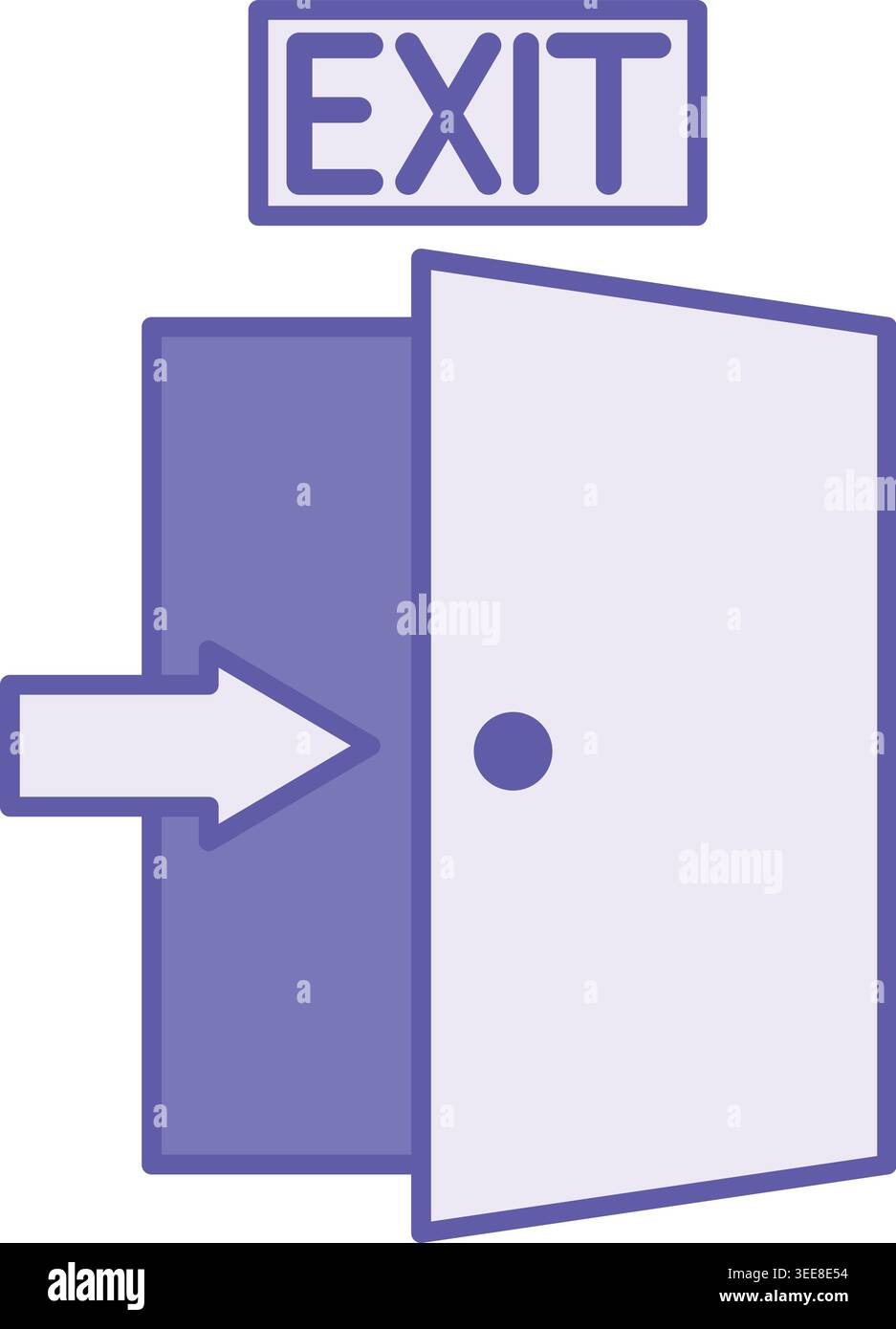 Purple Exit Icon. Vector Icon. Arrow Showing Emergency Exit Through Door. Emergency Concept Stock Vector