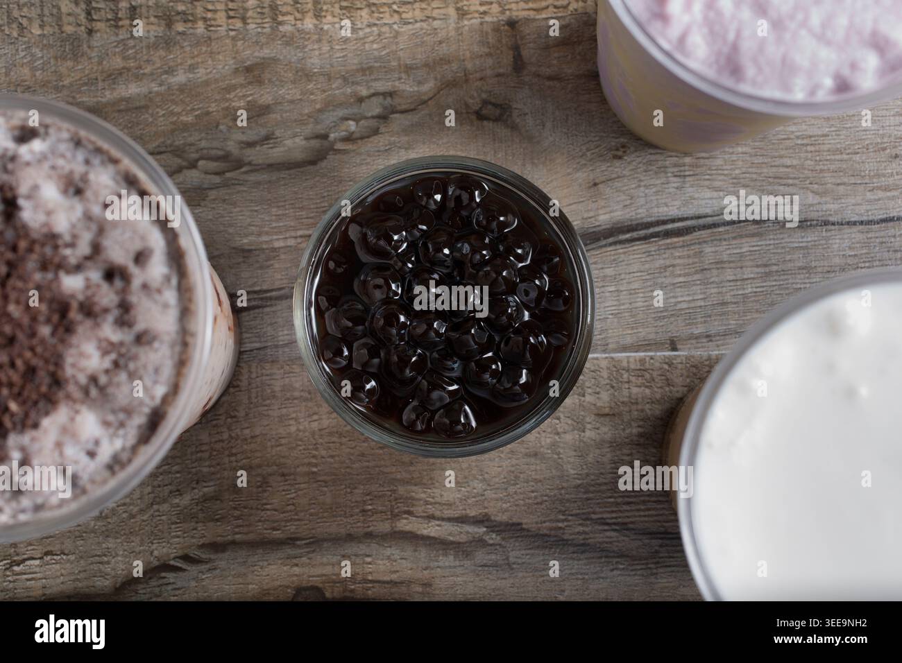 A top down view of a bowl of boba. Stock Photo