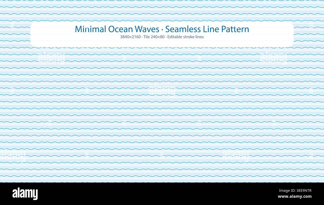 Minimal Ocean Wave Seamless Line Pattern on Light Blue Background Stock Vector