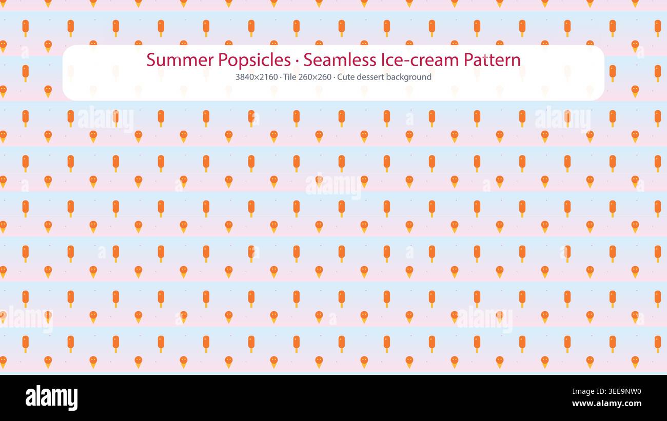 Seamless Orange Popsicle Pattern on Blue Striped Summer Background Stock Vector