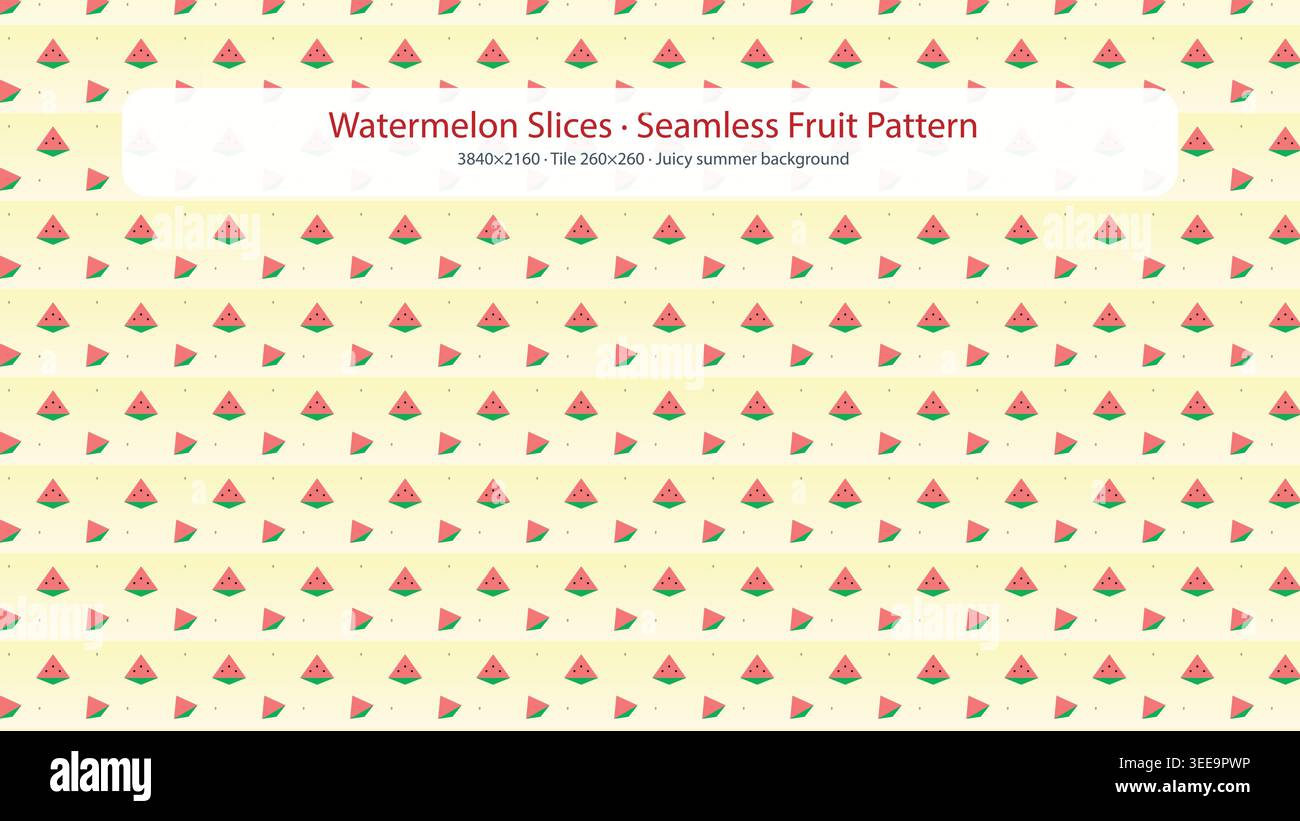 Seamless Watermelon Slice Pattern on Yellow Background Stock Vector