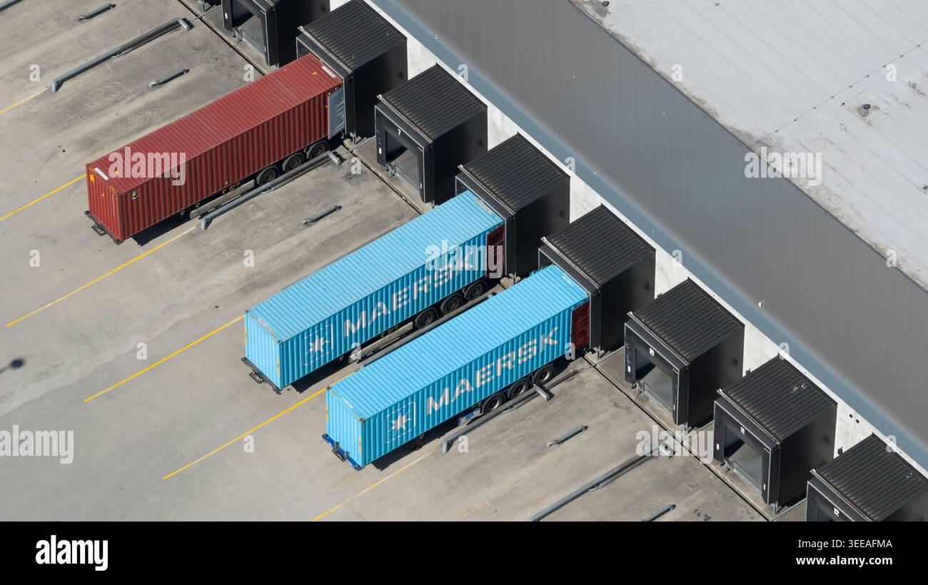 Rotterdam, Netherlands - 01 May 2026: Aerial view of Maersk shipping ...