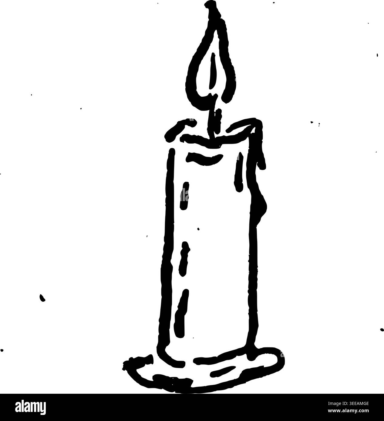 Hand Drawn Lit Pillar Candle Vector Line Art Stock Vector