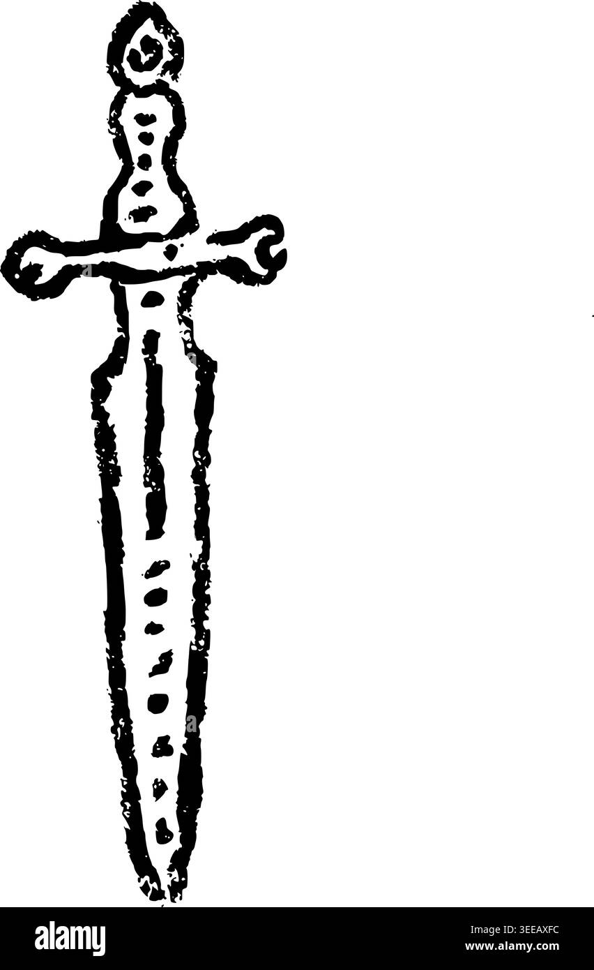 Hand Drawn Sword in Stone Vector Line Art Stock Vector