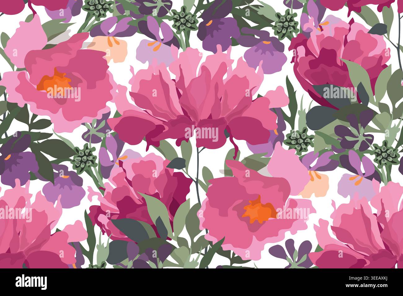 Vector floral seamless pattern with peonies Stock Vector
