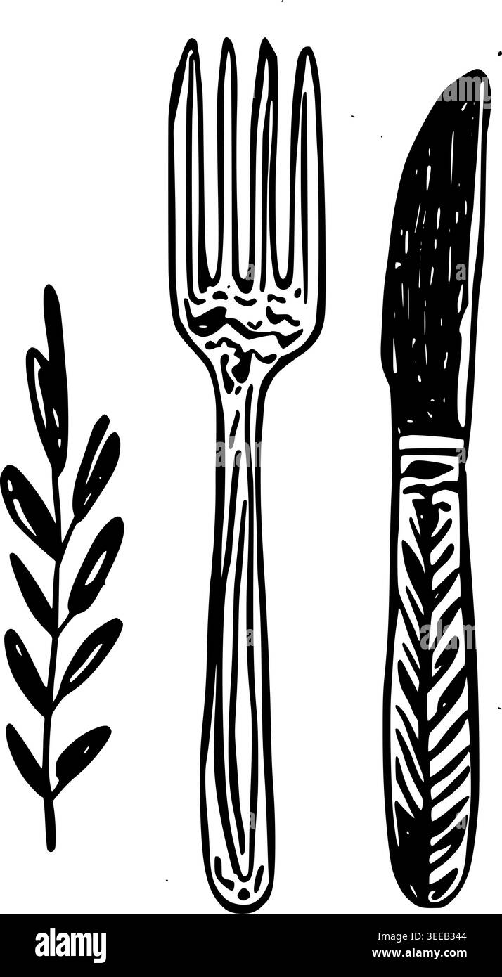 Hand Drawn Silverware Setting Vector Illustration Stock Vector