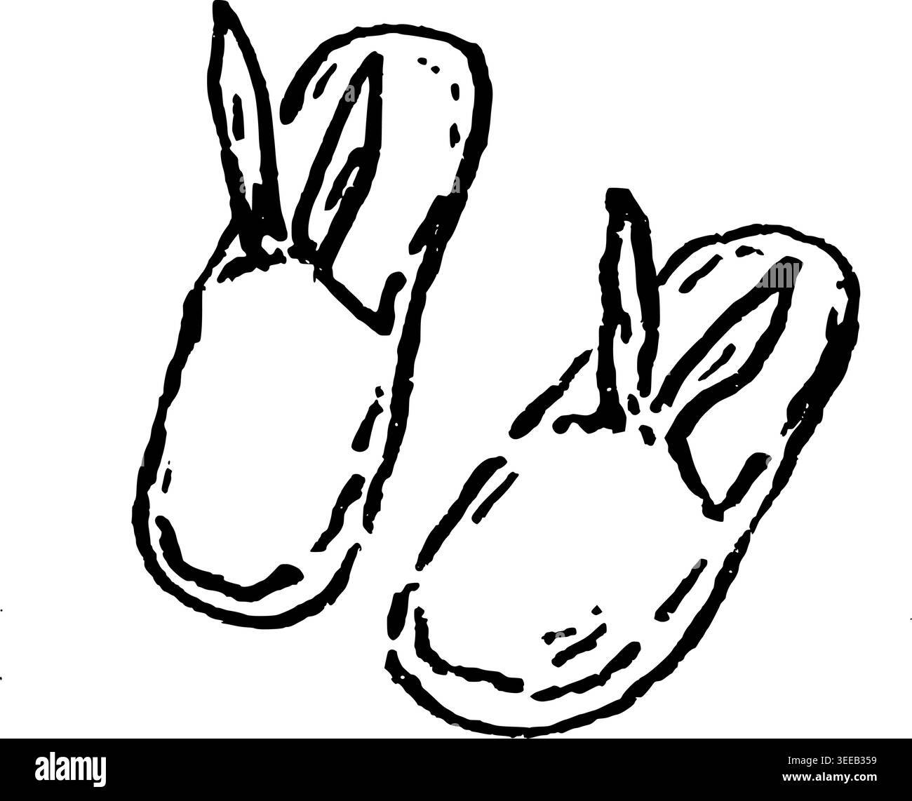 Hand Drawn Bunny Slippers Vector Line Art Stock Vector