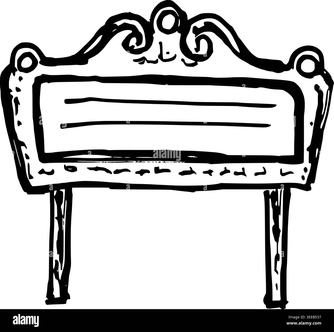 Hand Drawn Vintage Headboard Vector Drawing Stock Vector