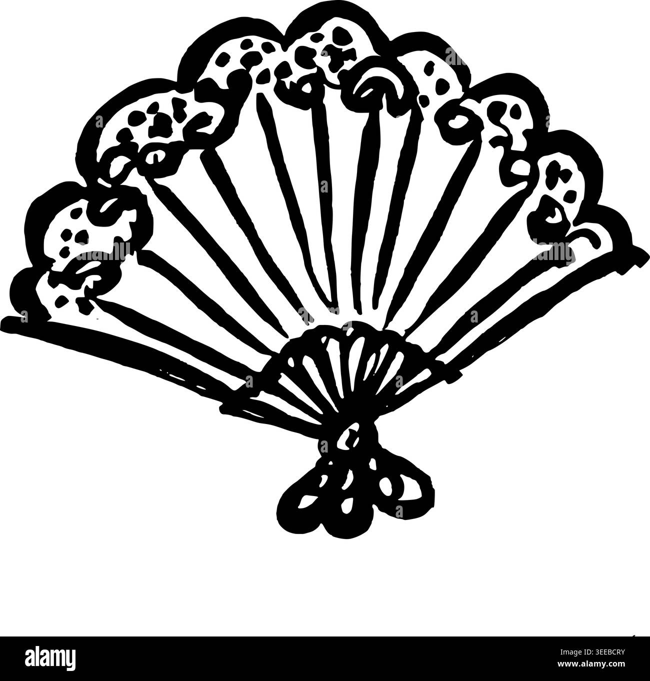 Hand Drawn Decorative Hand Fan Vector Drawing Stock Vector