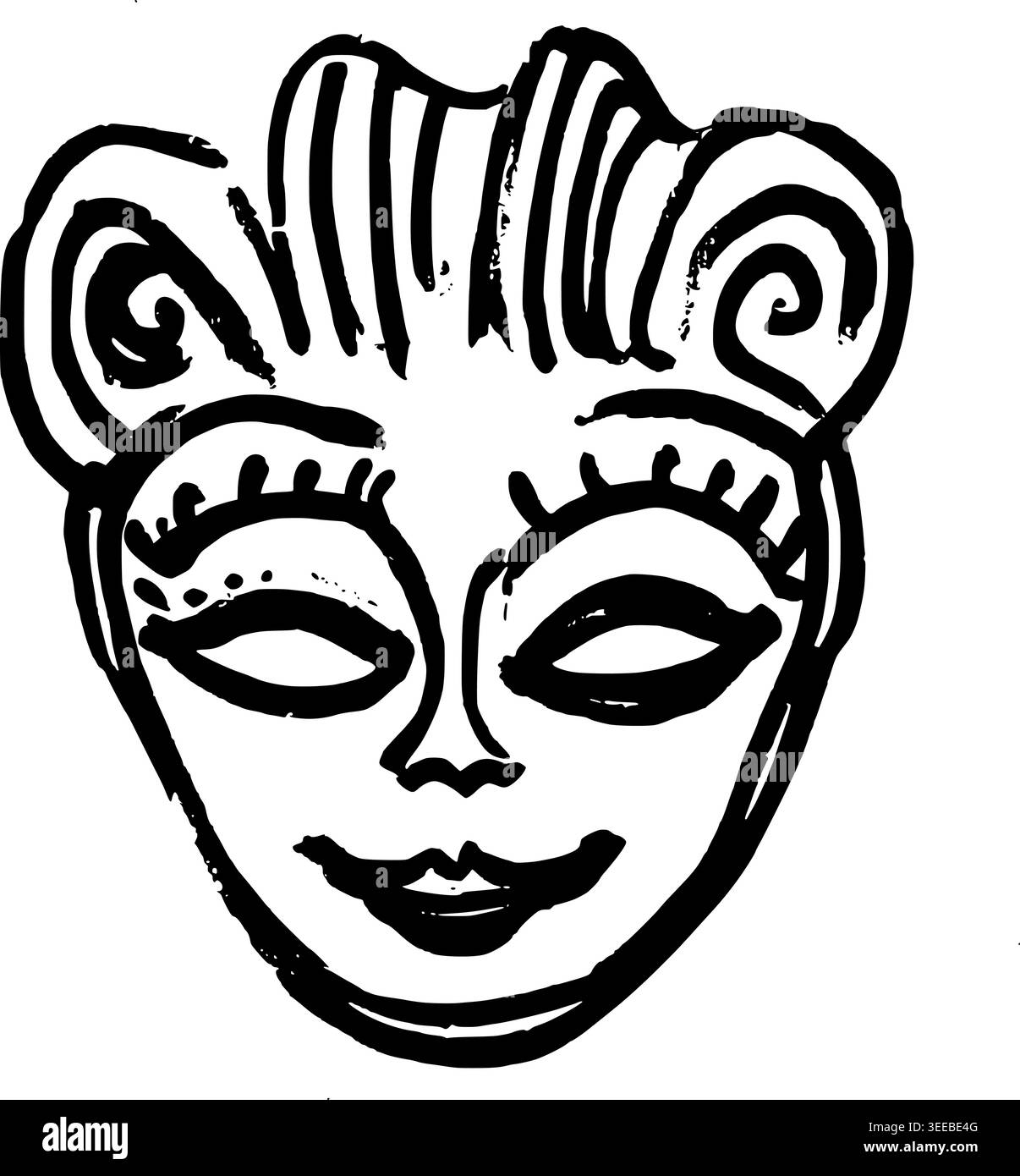 Hand Drawn Theatrical Mask Vector Line Art Stock Vector