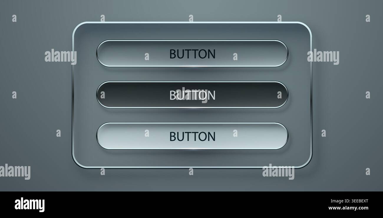 Glassmorphism UI elements with buttons and frames for modern web interface design. Vector illustration Stock Vector