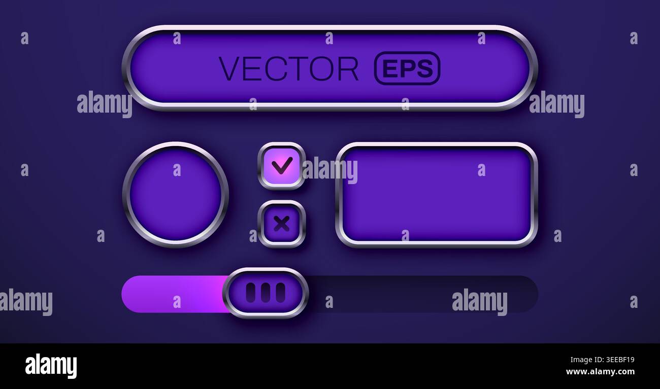 Modern purple user interface buttons and UI elements set for web and mobile app design. Vector illustration Stock Vector