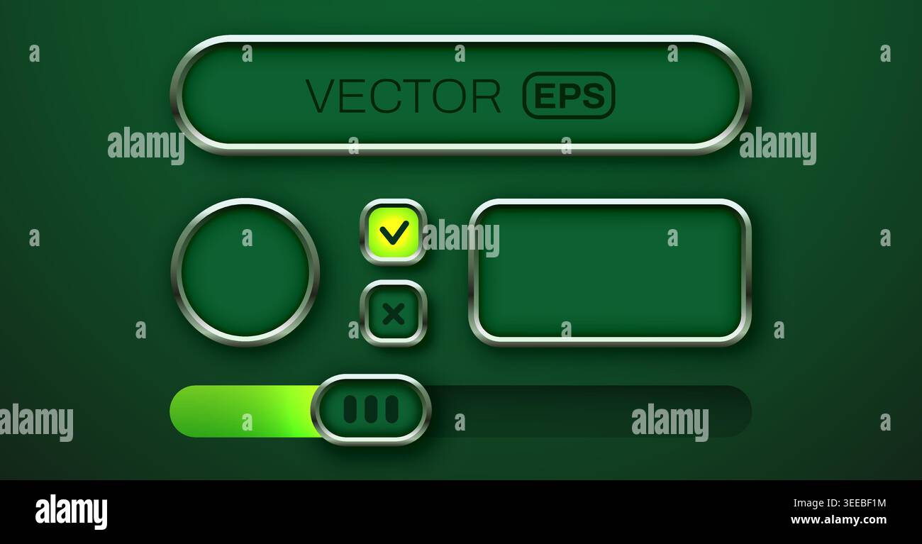 Modern green UI elements kit with buttons and sliders for mobile application interface. Vector illustration. Stock Vector